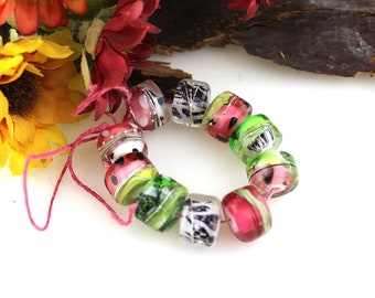 PrairieGirl SRA Handmade lampwork beads watermelon barrel drop rollo