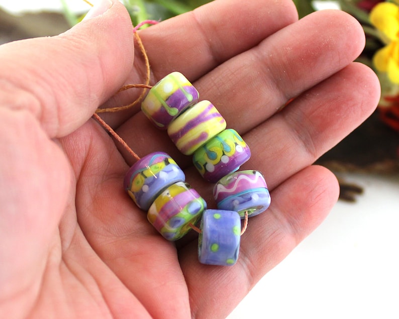 Lampwork SRA Pastel barrel rollo drop bead set imagem 4