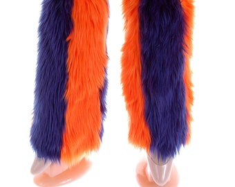 Navy & Orange Fur Leg Warmers, Fur Leg Warmers, Orange Furry Boot Covers, Navy and Orange Leggings, Game Day Booties, Gift for Her, Custom