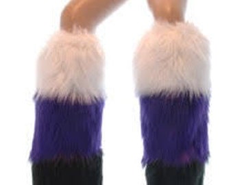 Purple & Black Fur Leg Warmers: Game Day Boot Covers