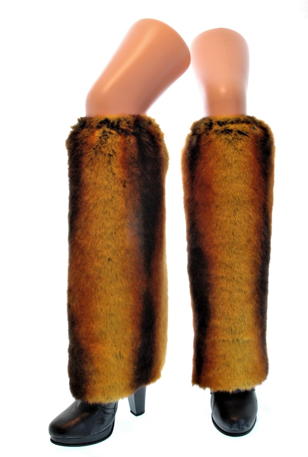 Orange and Black Fur Leg Warmers, Furry Boot Covers, Orange Legwarmers