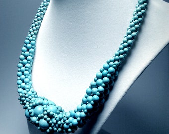 natural turquoise weaved Necklace 17' rope, 925 silver closure natural stone