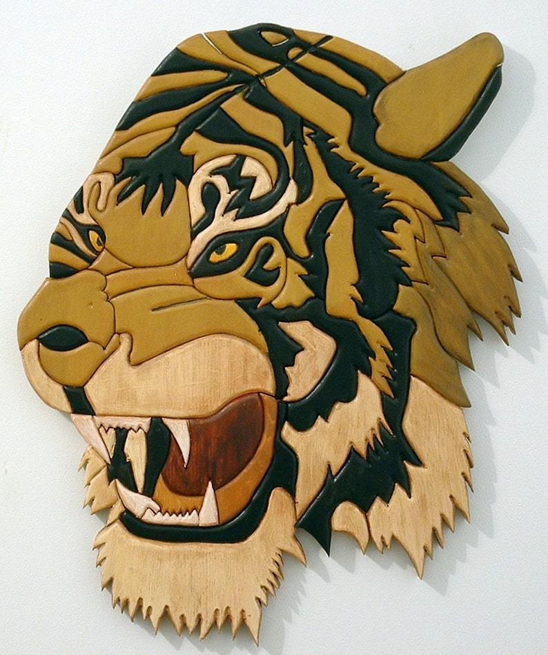 Tiger Wood Wall Art Wood Sculpture African Decor Intarsia Etsy