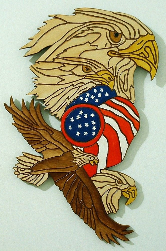 Patriotic Flag and Eagle IntarsiaWood Sculpture Wall Art Etsy