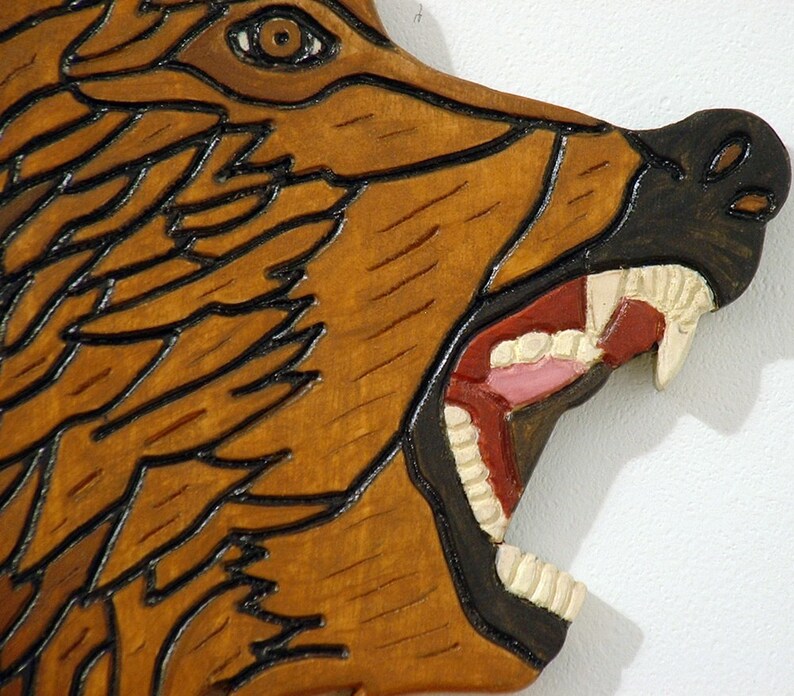 Wood Sculpture Bear Animal Wall Art Intarsia Grizzly Bear Etsy