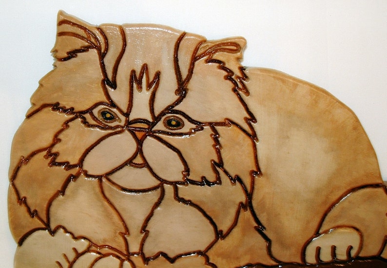 Wood Sculpture Persian Cat Wall Hanging Wooden Animal Etsy