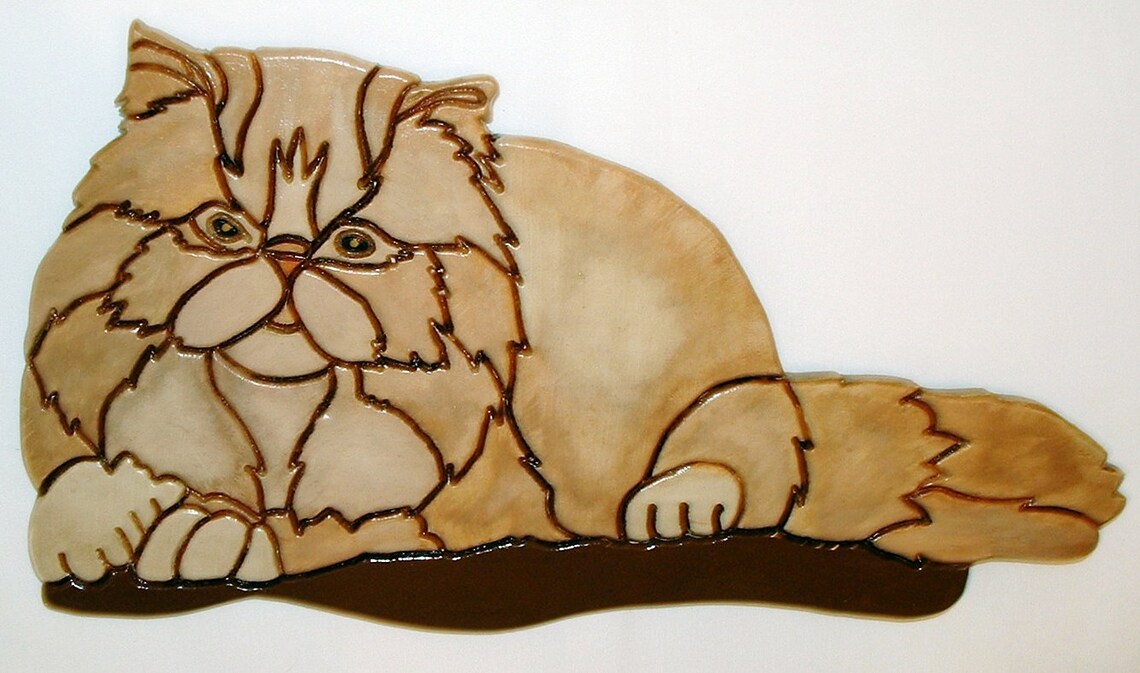 Wood Sculpture Persian Cat Wall Hanging Wooden Animal Etsy