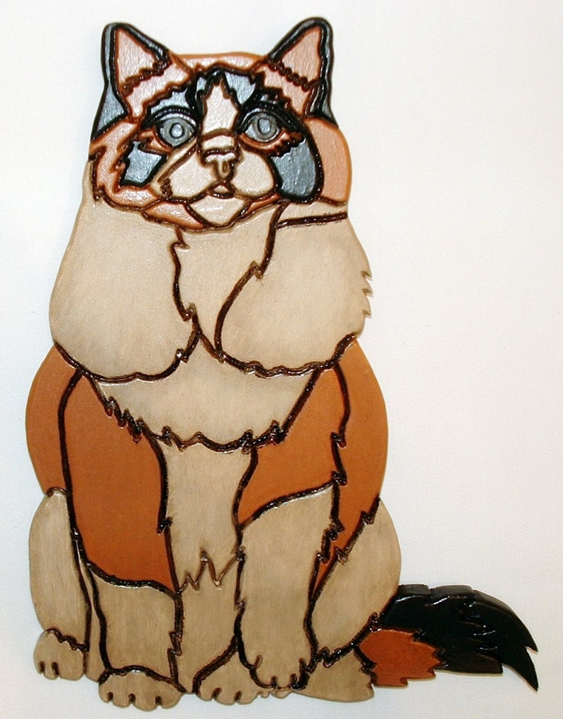  Wood  Sculpture Cat  Wall  Hanging  Calico Intarsia Wooden  Etsy