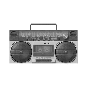Halbtonbild einer Retro Ghettoblaster mit einem transparenten Hintergrund.
