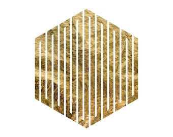 Gold foil hexagonal motif texture with a transparent background