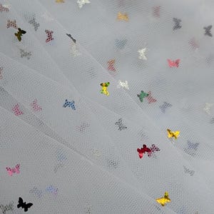 Polka Dot Tulle Butterflies Multicolor Foil Confetti on White Tulle Sewing Supplies Party Decor