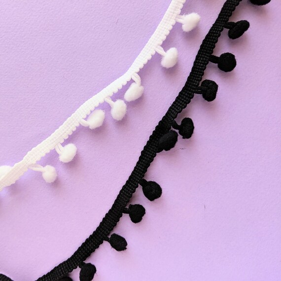 Pom Pom Trim by the Yard Medium Size Black or White Boho Trim Etsy