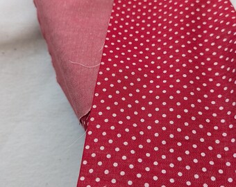 Tissu à pois rouges et blancs, mélange polycoton, au mètre, 0498