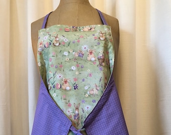 Spring Flowers and Bunnies Lined w/pockets, Extra long ties, one step adjustment, Women's Apron, Easter Apron, Springtime Apron