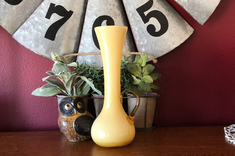 Mustard Color Blown Glass 10 Vase With Honey Colored Etsy