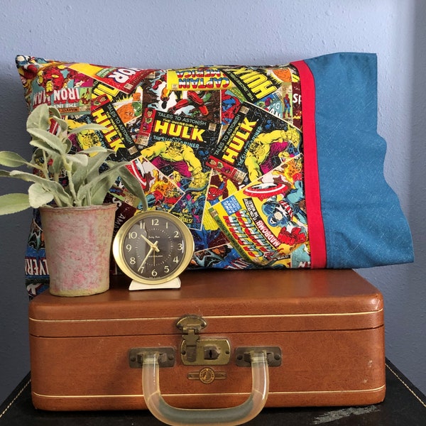 Marvel Comic Travel Pillowcase, Iron Man, Spider-Man, Wolverine, Captain American, Thor, Hulk,  Super Hero PIllowcase, Kids Pillowcase