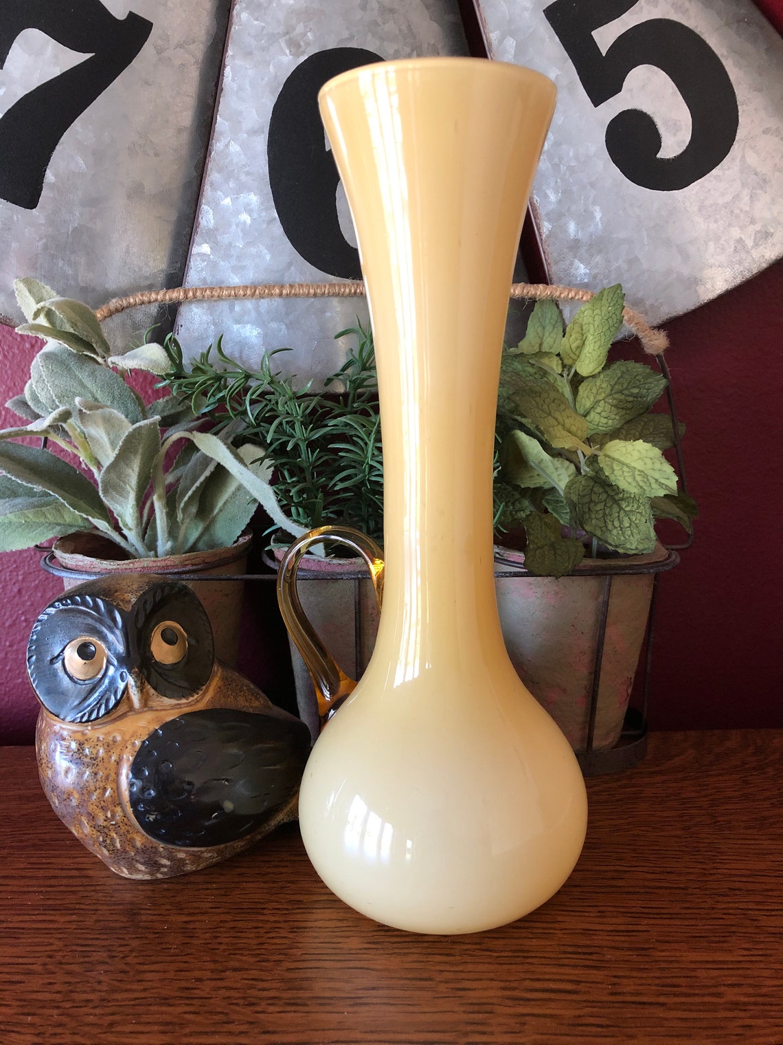Mustard Color Blown Glass 10 Vase With Honey Colored Etsy