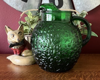 Anchor Hocking Lido Milano Forest Green Pitcher - Mint Condition - 60-70 Anchor Hocking Glassware