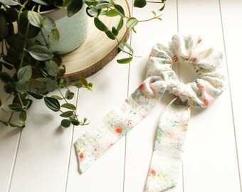 Foulchie/ Scarf for Hair in Batiste Cotton Organic embossed White Patterns Flowers Pastelles, Handmade Kumoandfriends