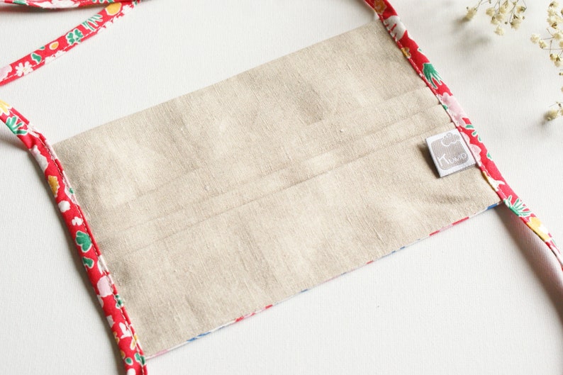 ZD Kumoandfriends washable protective mask in organic linen from Normandy and white organic cotton with flowers