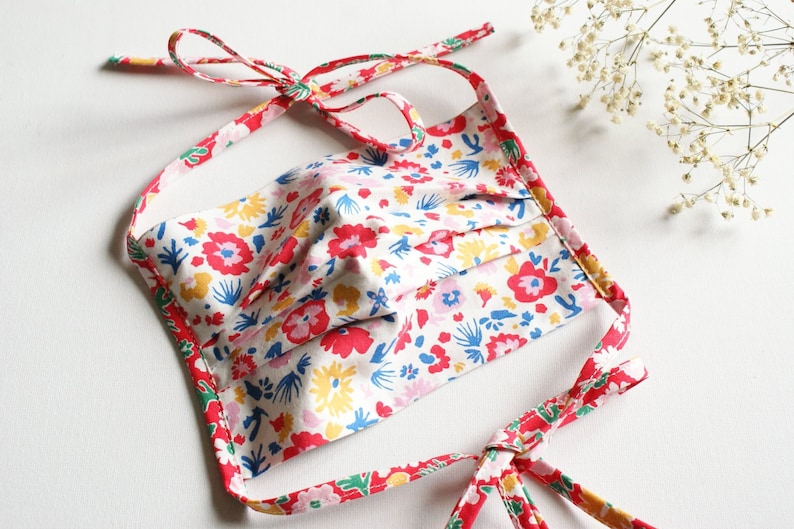 ZD Kumoandfriends washable protective mask in organic linen from Normandy and white organic cotton with flowers