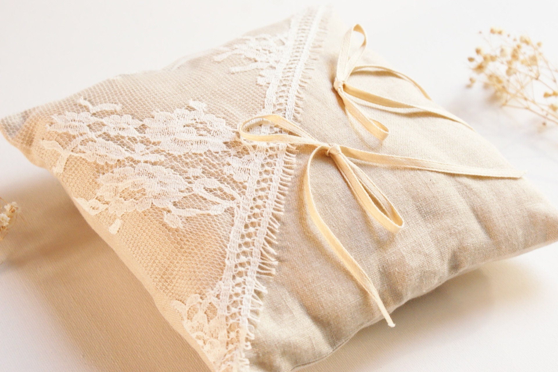 Organic Linen Wedding Cushion From Normandy and Calais Lace - Etsy