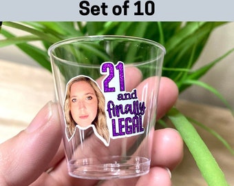 Set of 10 Plastic Shot Glasses, custom shot glasses bulk, 21st birthday decorations, 21st birthday gift for her, 21st birthday shot glass