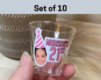 Set of 10 Plastic Shot Glasses, custom shot glasses bulk, 21st birthday decorations, 21st birthday gift for her, 21st birthday shot glass