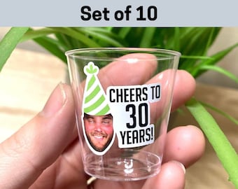 Set of 10 Plastic Shot Glasses Personalized, custom shot glasses bulk, 30th birthday decorations, custom shot glass, 30th birthday favors