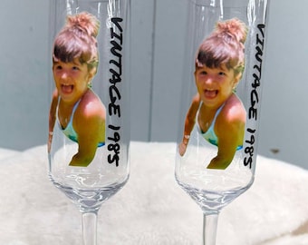 Flûtes à champagne en plastique personnalisées, Coupes à champagne personnalisées, Décorations de 30e anniversaire, Décoration de 40e anniversaire, Cadeaux de fête d'anniversaire