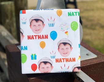 Custom Photo Birthday Wrapping Paper, Personalized Name Gift Wrap