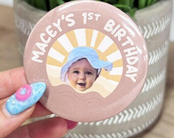 Custom Photo Button, Custom Pin, Personalized Birthday Button, Milestone Birthday Button, Birthday Mom Button,
