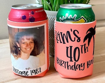 Personalized Insulated Can cooler, vintage 1982, vintage 1972, funny birthday favors, 40th birthday, 30th birthday. 50th birthday, slim can