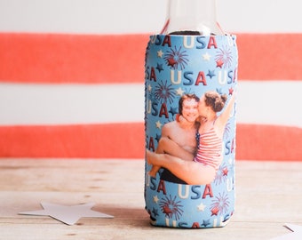 Custom Can Cooler, Personalized 4th of july party favors, 4th of july party decoration, summer party decor, usa party, patriotic party favor