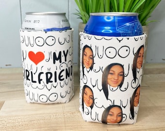 Personalized Insulated Can cooler, funny personalized photo gifts, custom picture can cooler, I love my girlfriend, bachelor party