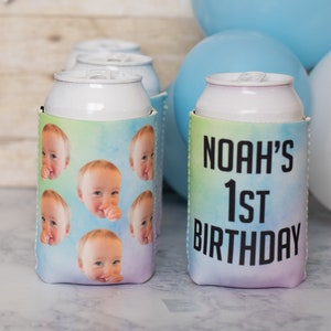 Custom can cooler, First Birthday favors, birthday decorations, personalized photo can cooler, 40th birthday can cooler, 30th birthday favor
