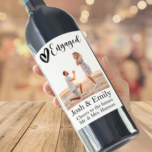 custom photo wine label, Wine Bottle Label, Champagne bottle label, Engagement Party Favor, engagement gifts, engagement wine label