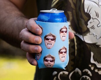 Funny Face Photo Can Cooler, Custom Photo Drink Sleeve, Personalized Party Favor, Bachelor Party Gift