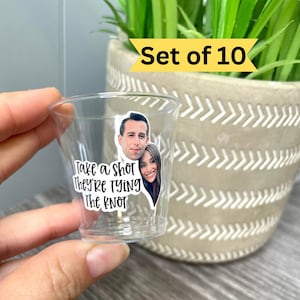 Set of 10 Plastic Shot Glasses Personalized, bachelorette decorations, bachelorette party favors, custom shot glasses bulk, photo shot glass