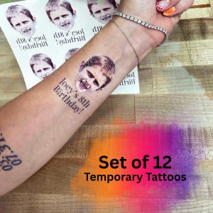 Temporary Birthday Tattoo, Custom Face Tattoo, Personalized Temporary Tattoo, Birthday Party Favor, Birthday Face Tattoo