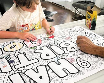 Coloring Table Runner for Kids Birthday Party, Coloring Table Cover, Giant Birthday Coloring Poster, Personalized Birthday Coloring Banner