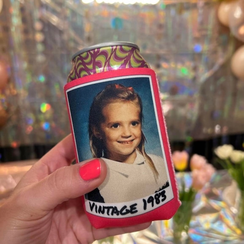 Personalized Insulated Can cooler, vintage 1983, vintage 1973, funny birthday favors, 40th birthday, 30th birthday. 50th birthday, slim can image 2