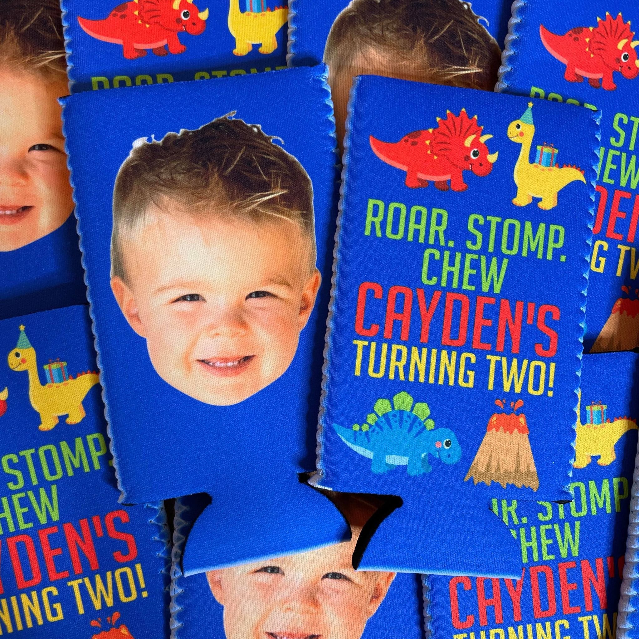 Personalized can cooler Custom can cooler with picture 2nd birthday boy dinosaur birthday custom party favor birthday