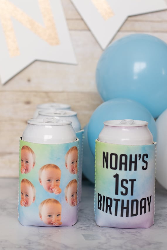 Custom can cooler, First Birthday favors, birthday decorations, personalized photo can cooler, 40th birthday can cooler, 30th birthday favor