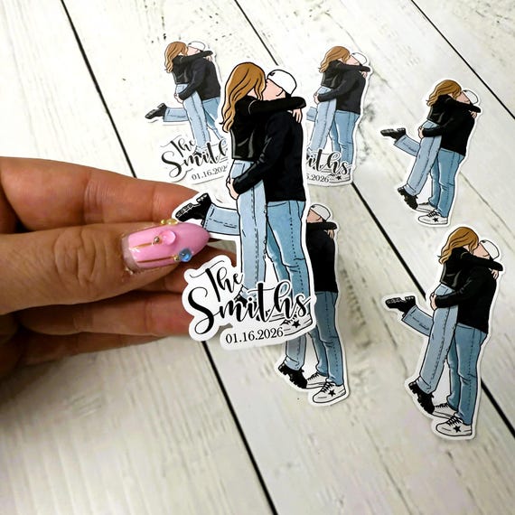 cartoon couple sticker from photo, personalized wedding cartoon sticker, custom illustrated couple gift, engagement announcement sticker