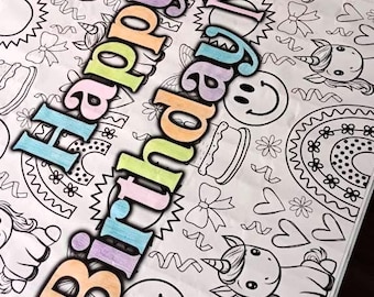 Coloring Table Runner for Kids Birthday Party, Coloring Table Cover, Giant Birthday Coloring Poster, Personalized Birthday Coloring Banner