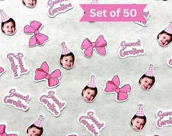 Pink Bow Custom Face Confetti, Personalized Birthday Party Confetti, Photo Confetti Decorations, Girls Birthday Party Decor