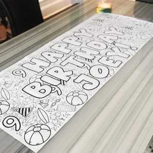 Coloring Table Runner for Kids Birthday Party, Coloring Table Cover, Giant Birthday Coloring Poster, Personalized Birthday Coloring Banner