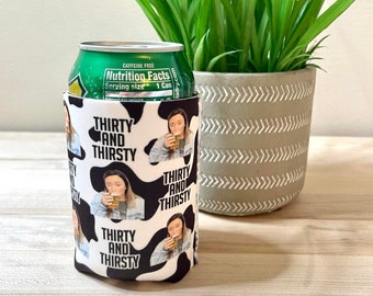 Thirty and Thirsty Can cooler, custom picture can cooler, funny birthday favors, 30th Birthday Favors, Custom birthday favors, party favor