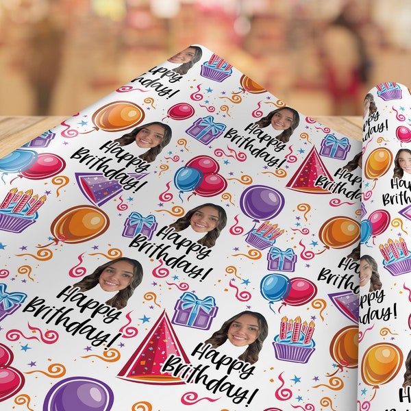 Custom Wrapping Paper with Name, Custom Birthday Wrapping Paper, Personalized Birthday Wrapping Paper, Face Wrapping Paper with Photo